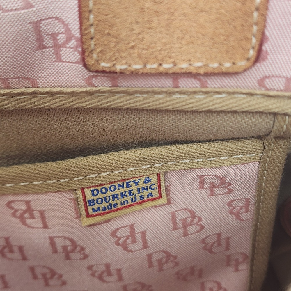 Dooney &Bourke Signature Tassel Tote Pink Monogram Canvas Tan Leather Trim - Picture 7 of 11